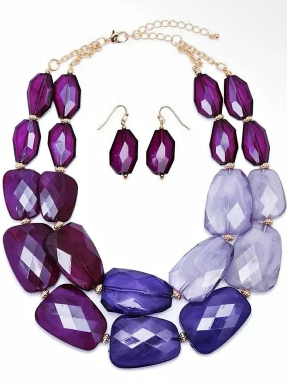 Purple Statement Necklace & Earrings Like New